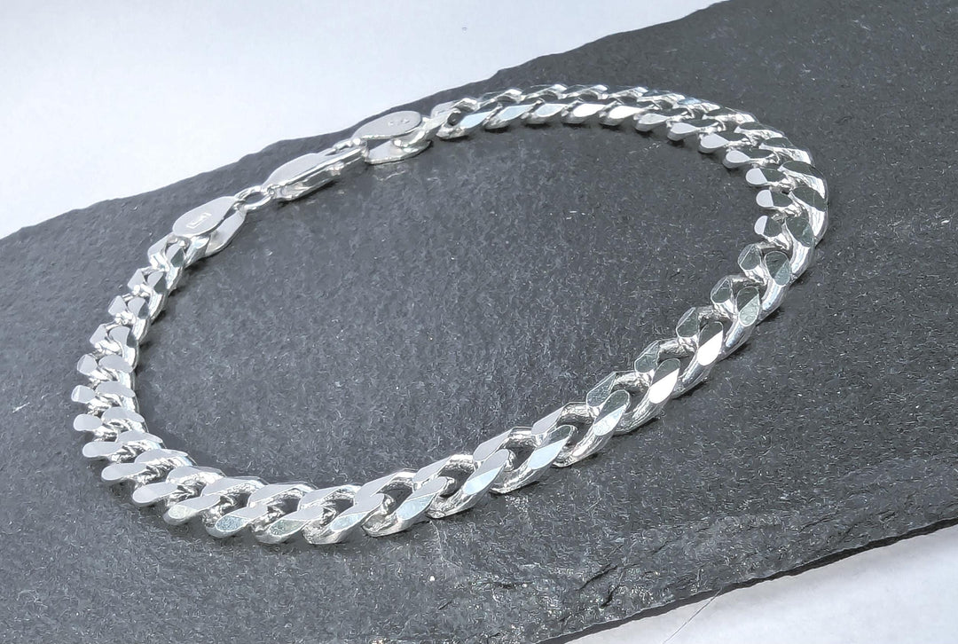 925 Silver Bracelet with Thick Cuban Link for Men 7 mm Thickness