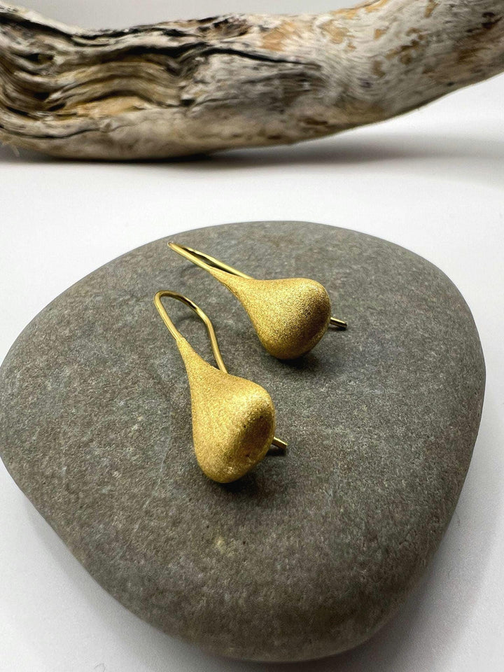 18K Gold Plated 925 Silver Teardrop Earrings | Matte Finish | Organic Drop Earrings | Modern Minimalist Sterling Silver Dangle Jewelry