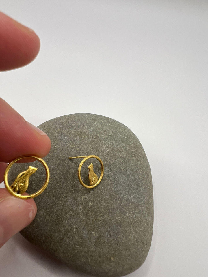 Cat Stud Earrings — 18k Gold Plated