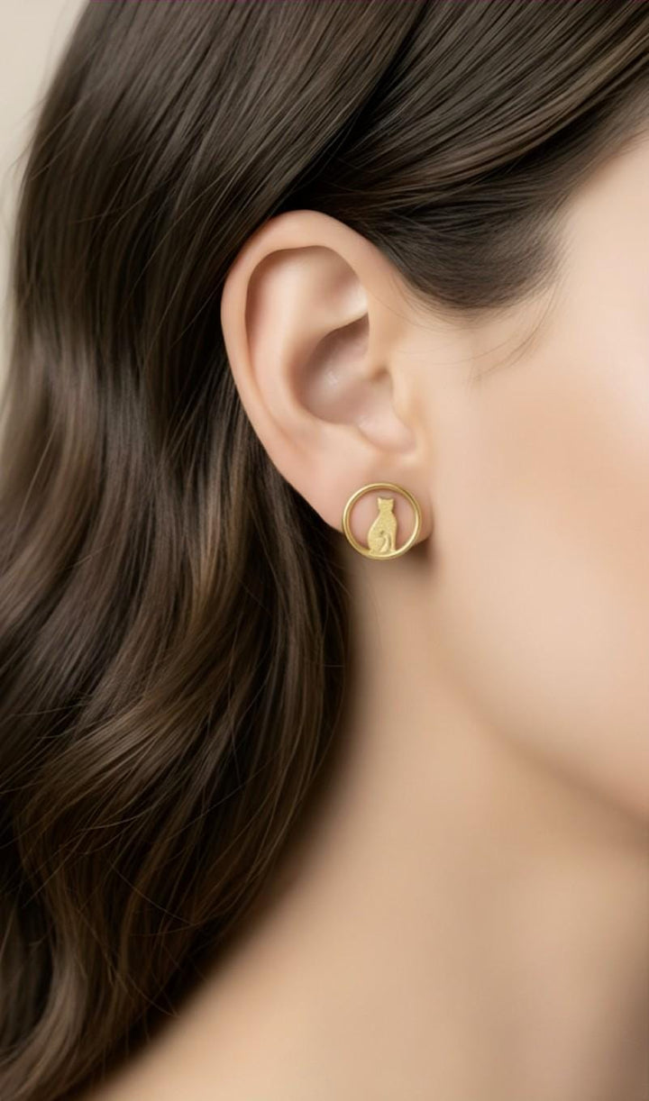 Cat Stud Earrings — 18k Gold Plated