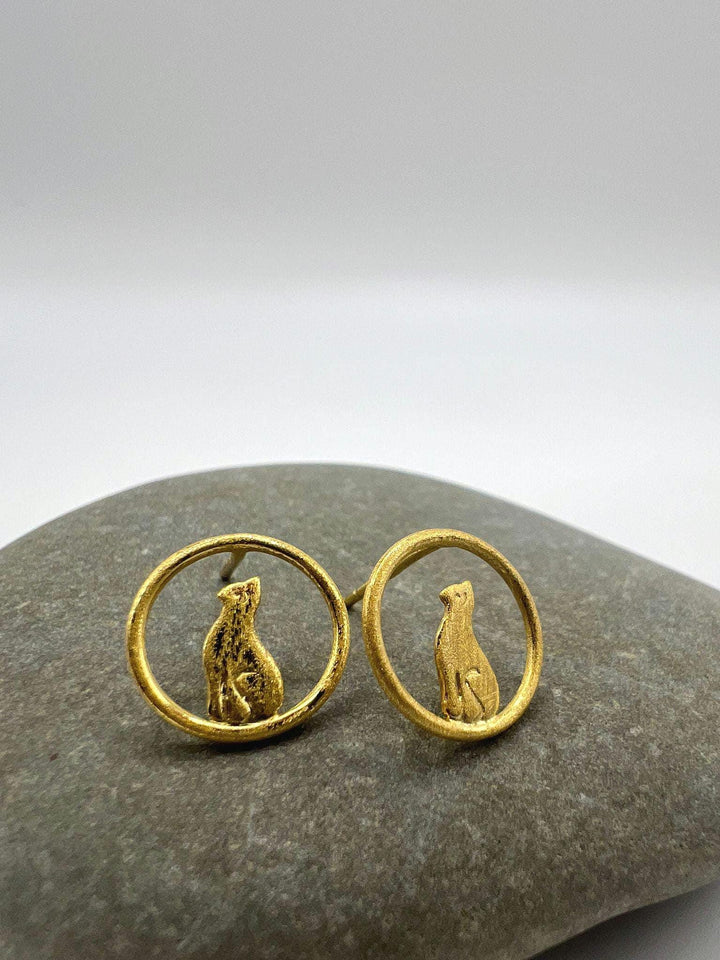 Cat Stud Earrings — 18k Gold Plated