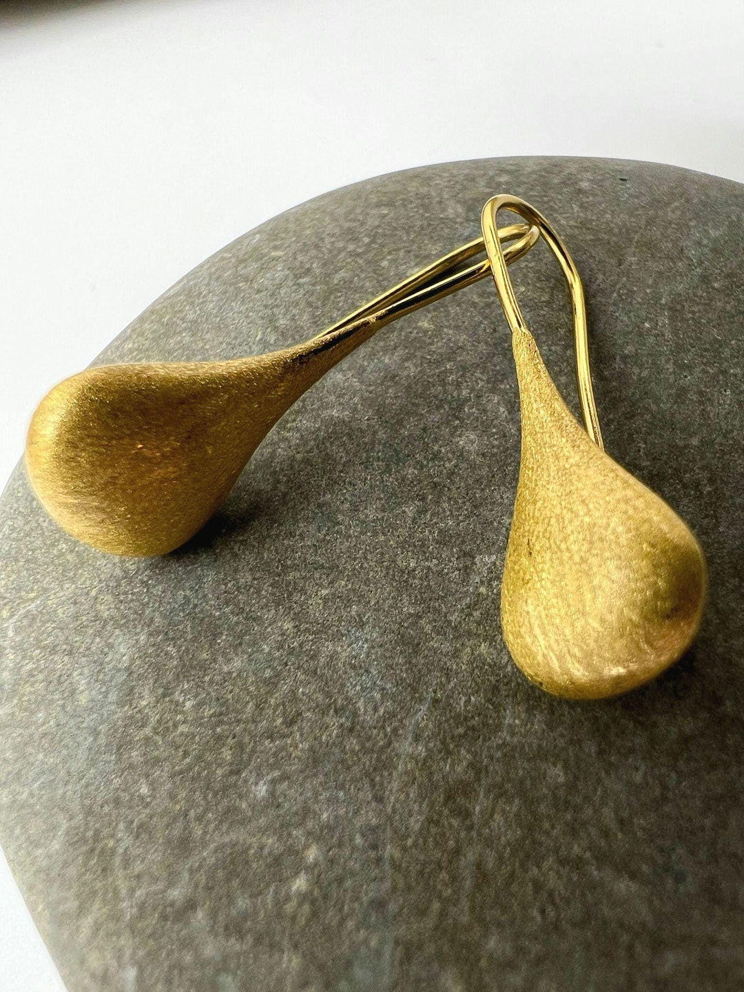 18K Gold Plated 925 Silver Teardrop Earrings | Matte Finish | Organic Drop Earrings | Modern Minimalist Sterling Silver Dangle Jewelry