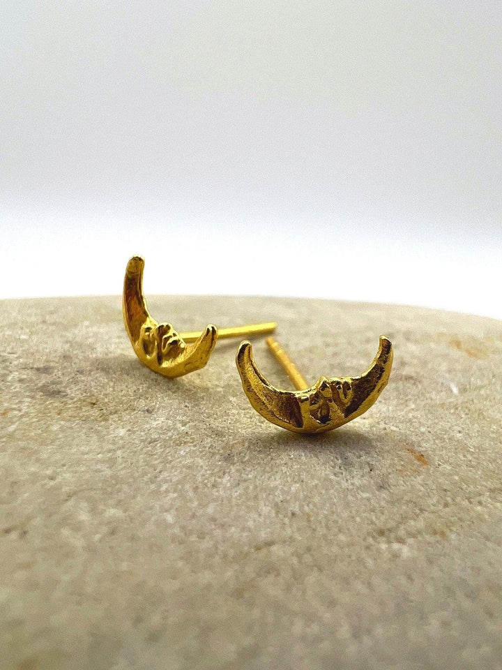 Gold Crescent Stud Earrings — 18k Gold Plated