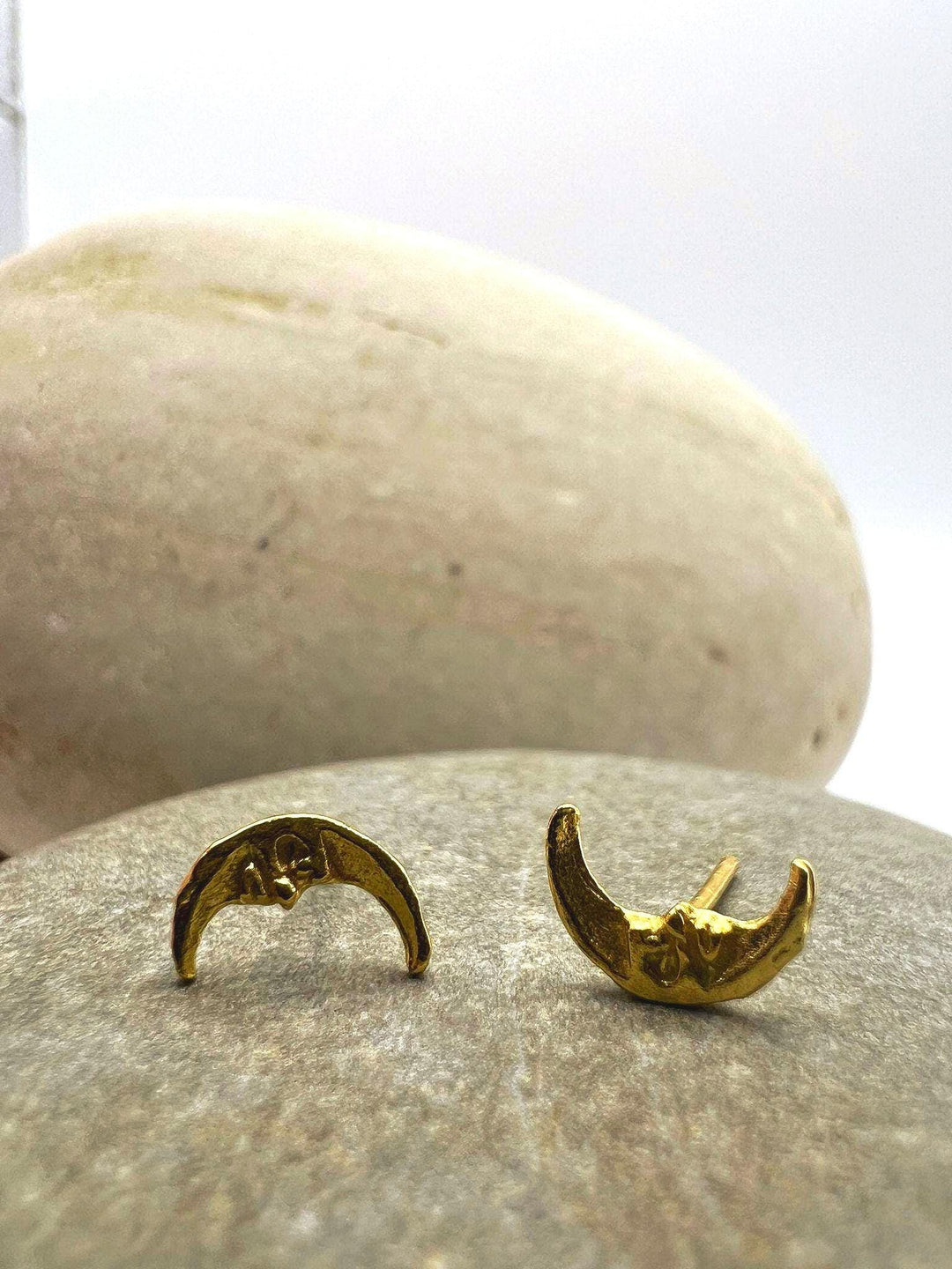 Gold Crescent Stud Earrings — 18k Gold Plated