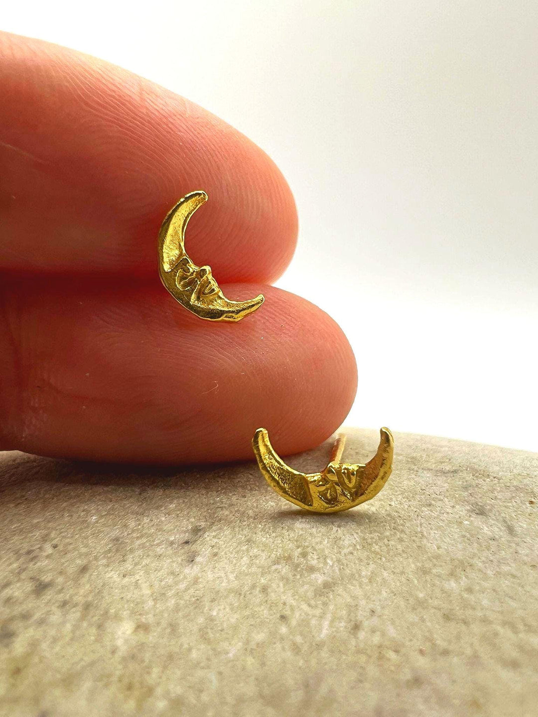 Gold Crescent Stud Earrings — 18k Gold Plated