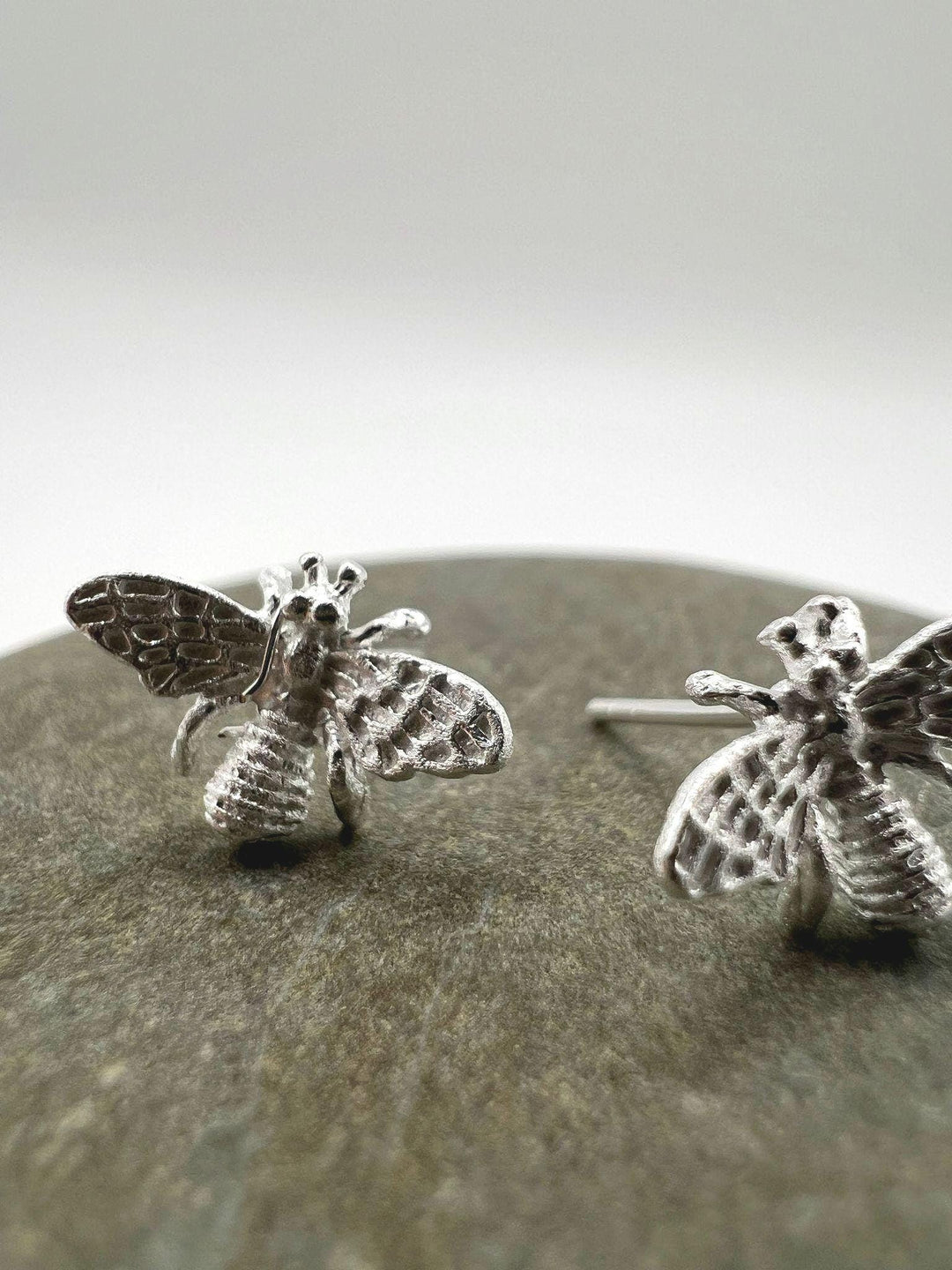 Bee Stud Earrings — Matte 925 Silver