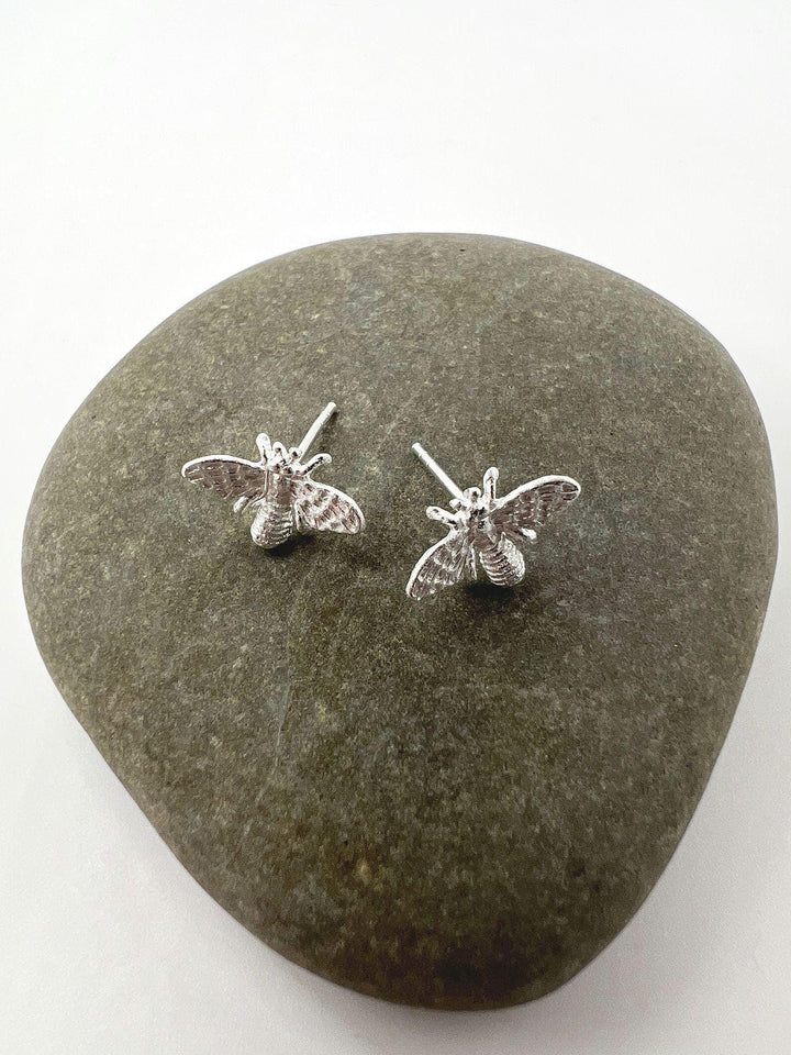Bee Stud Earrings — Matte 925 Silver