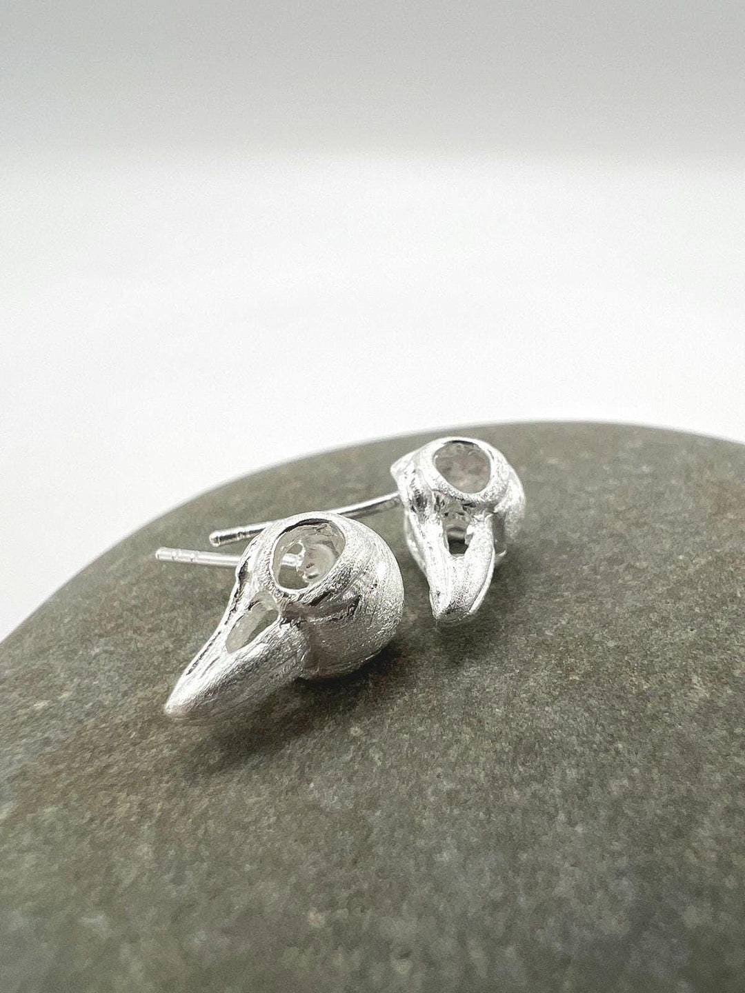 Bird Skull Stud Earrings — 925 Silver