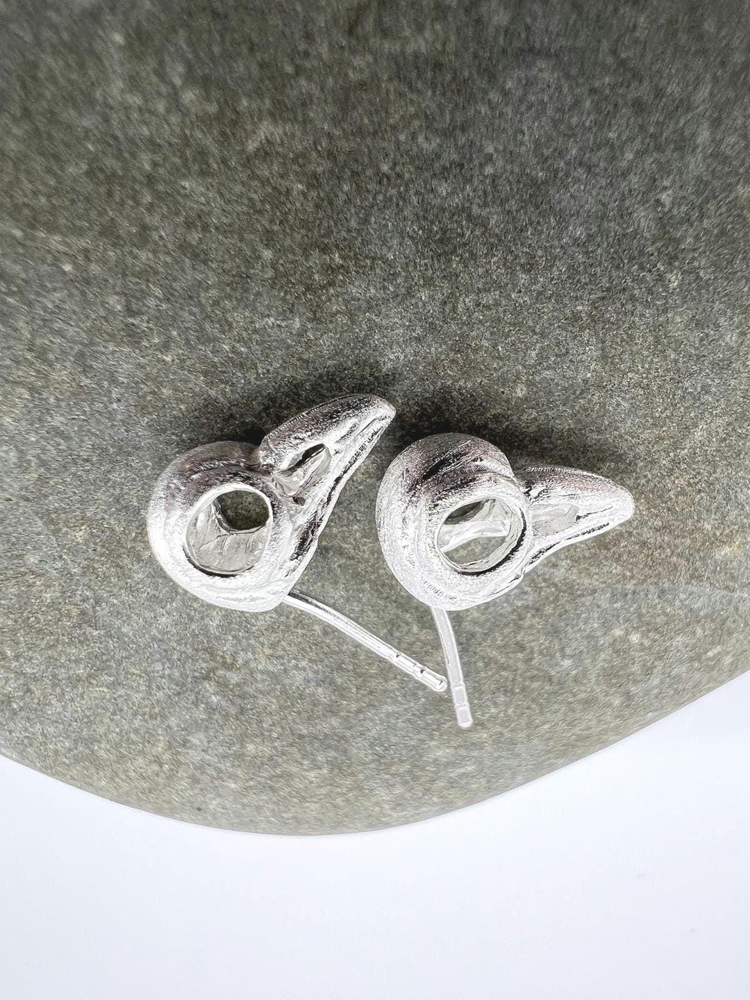 Bird Skull Stud Earrings — 925 Silver