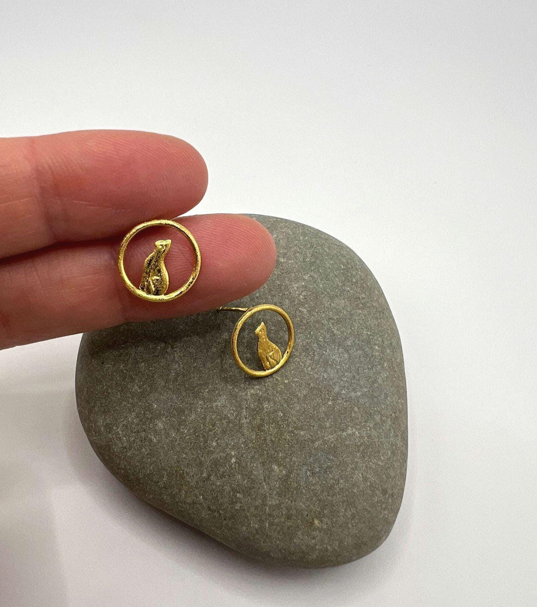 Cat Stud Earrings — 18k Gold Plated