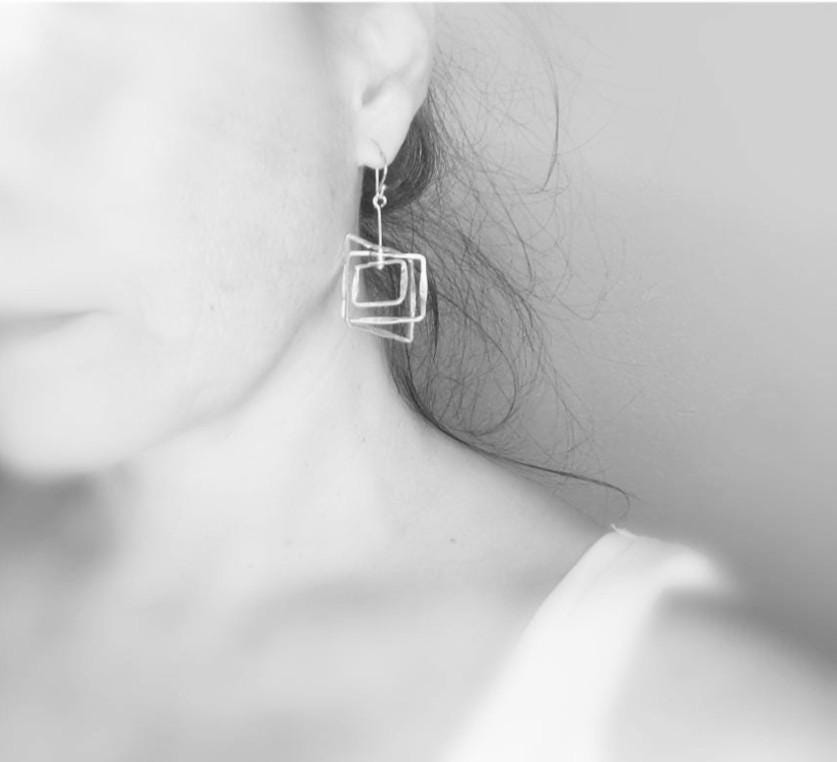 Triple Square Motion Earrings — 925 Silver