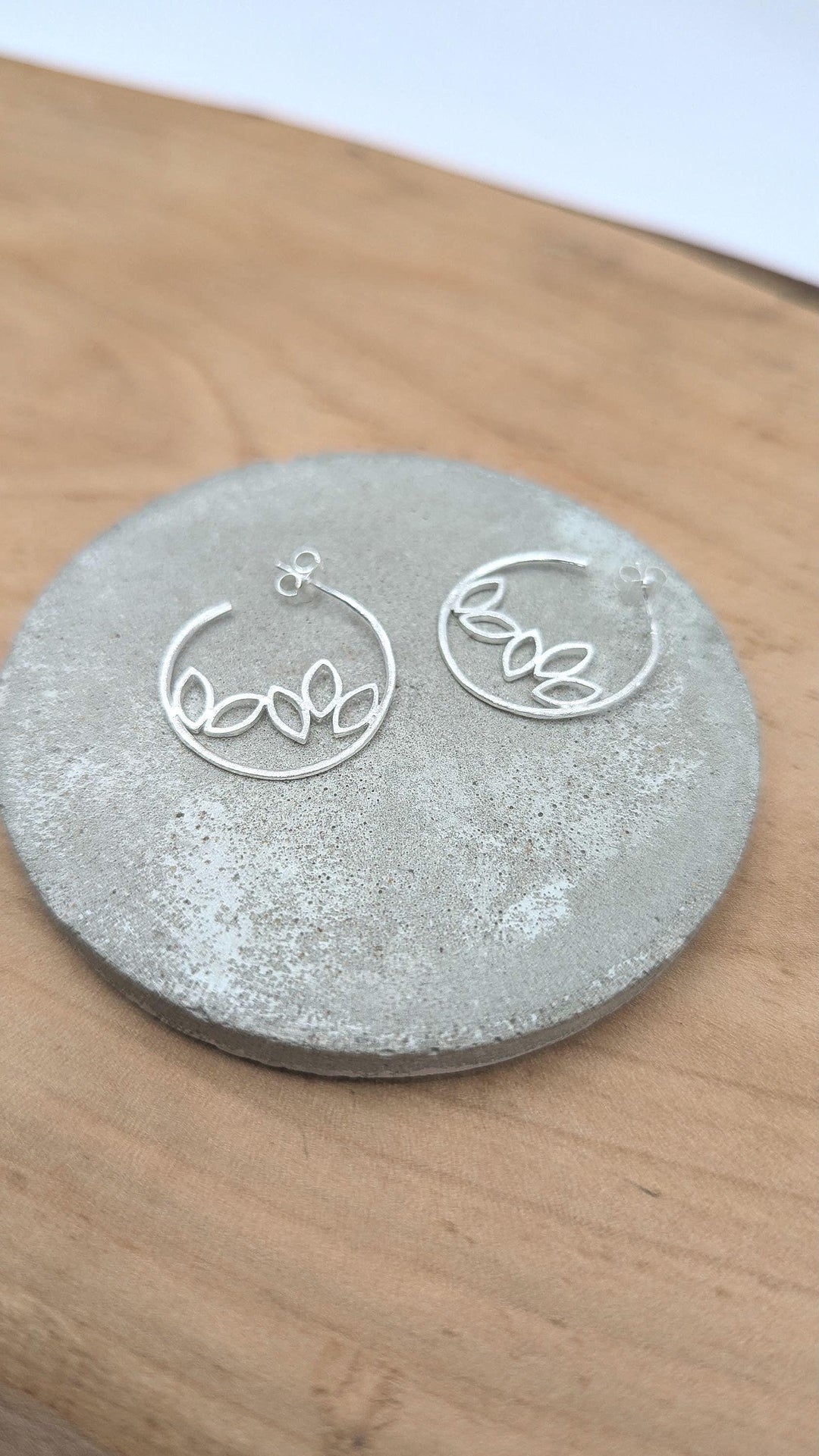 Matte Leaf Hoop Earrings — 925 Silver