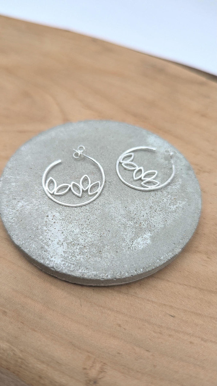 Matte Leaf Hoop Earrings — 925 Silver