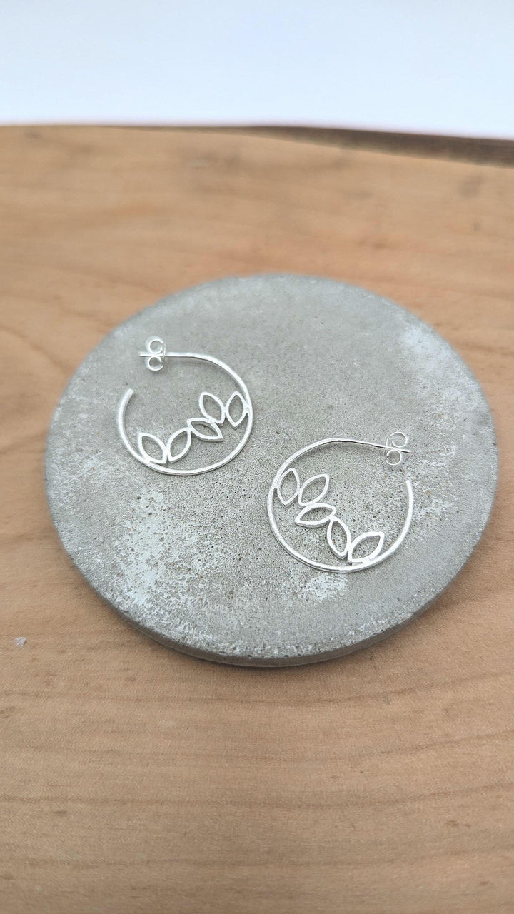 Matte Leaf Hoop Earrings — 925 Silver
