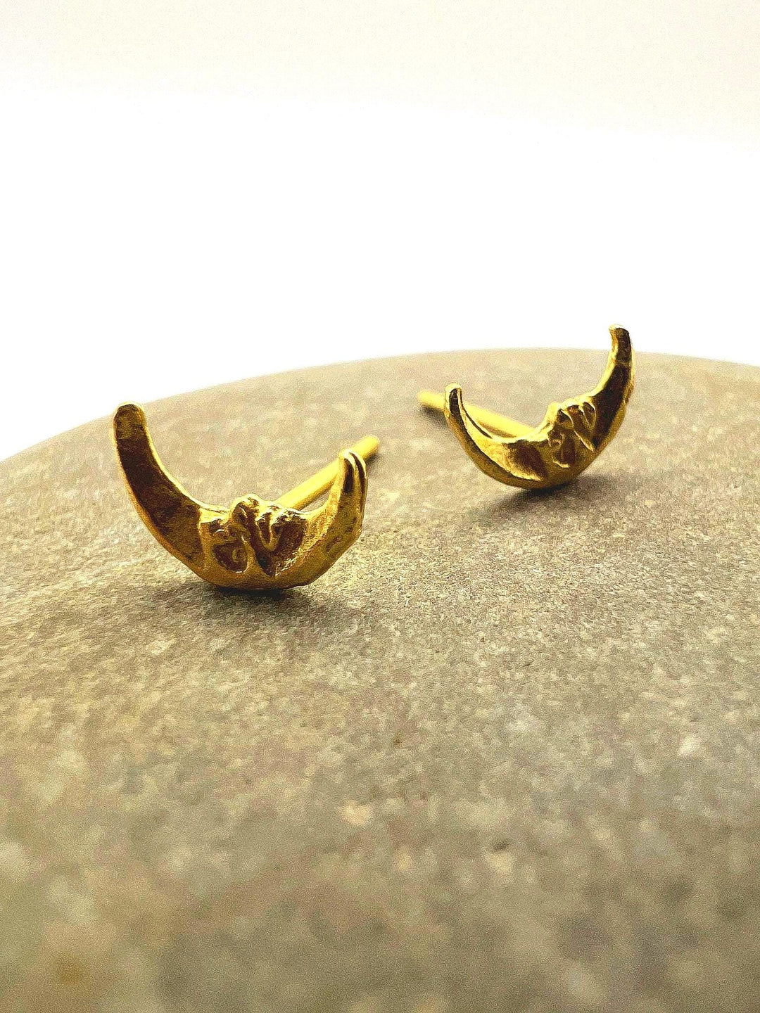 Gold Crescent Stud Earrings — 18k Gold Plated