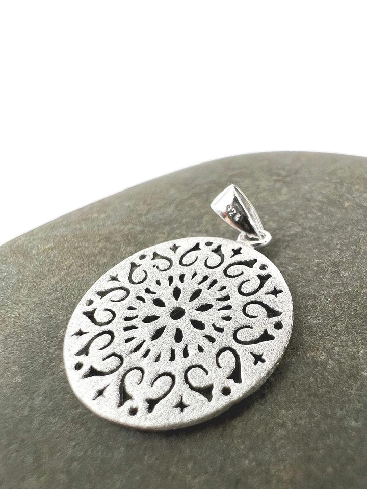 Mandala Pendant — Matte 925 Silver
