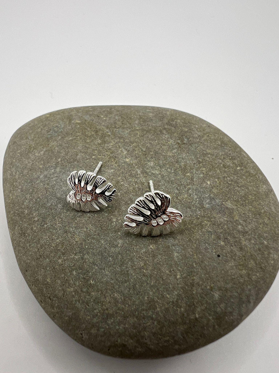 Matte Monstera Leaf Stud Earrings — 925 Silver