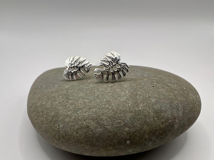 Matte Monstera Leaf Stud Earrings — 925 Silver