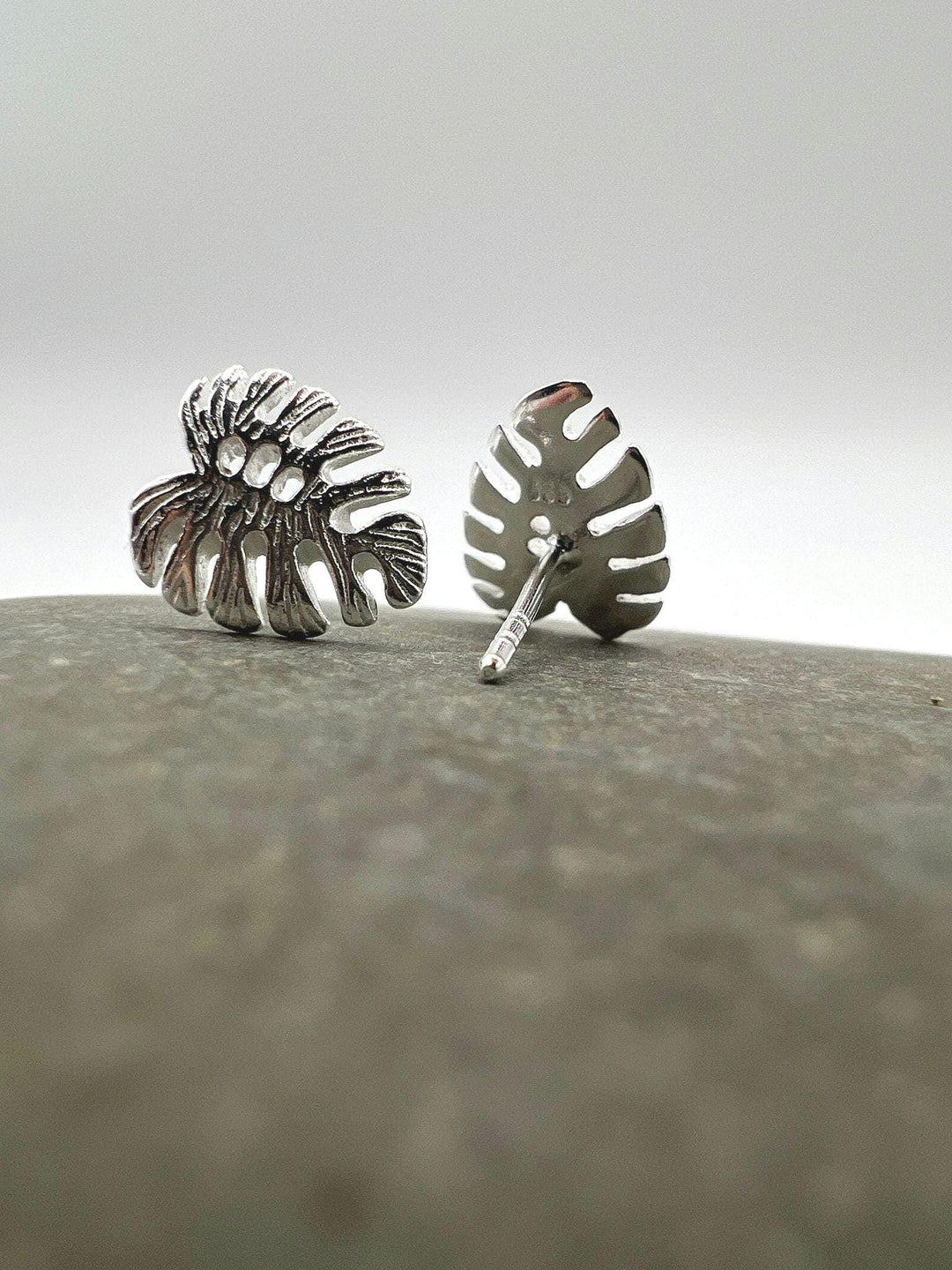 Matte Monstera Leaf Stud Earrings — 925 Silver