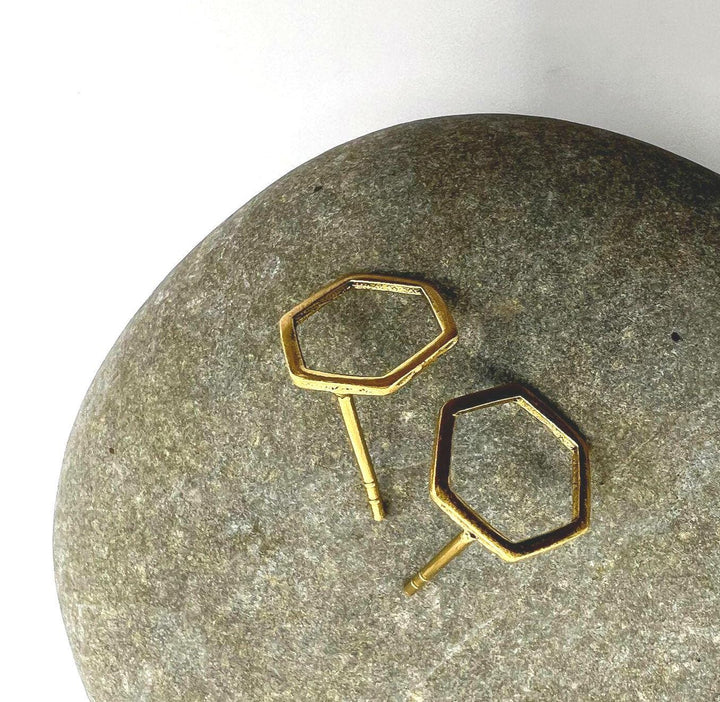 Matte Hexagon Stud Earrings — 18k Gold Plated