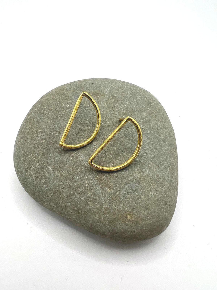 Matte Gold Semicircle Stud Earrings — 18k Gold Plated