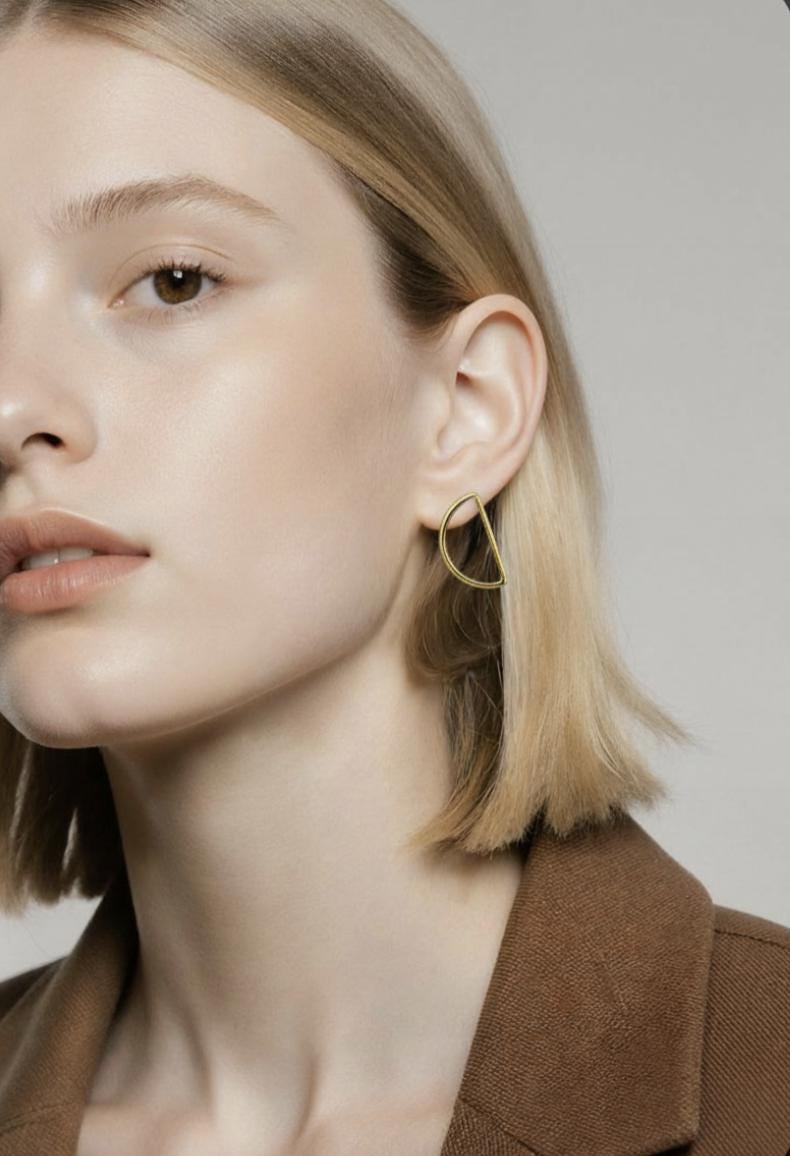 Matte Gold Semicircle Stud Earrings — 18k Gold Plated