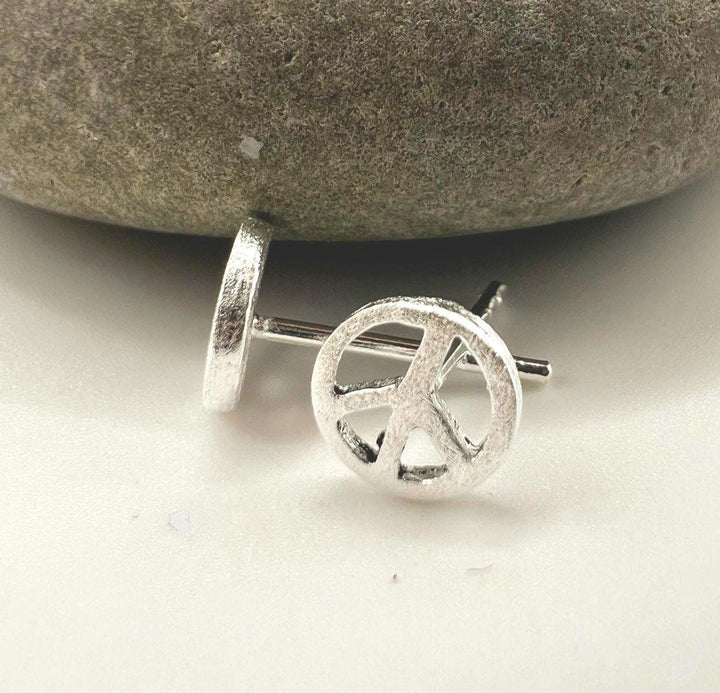 Peace Sign Stud Earrings — Matte 925 Silver