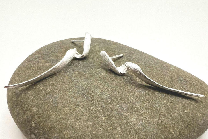 Matte Long Twist Stud Earrings — 925 Silver