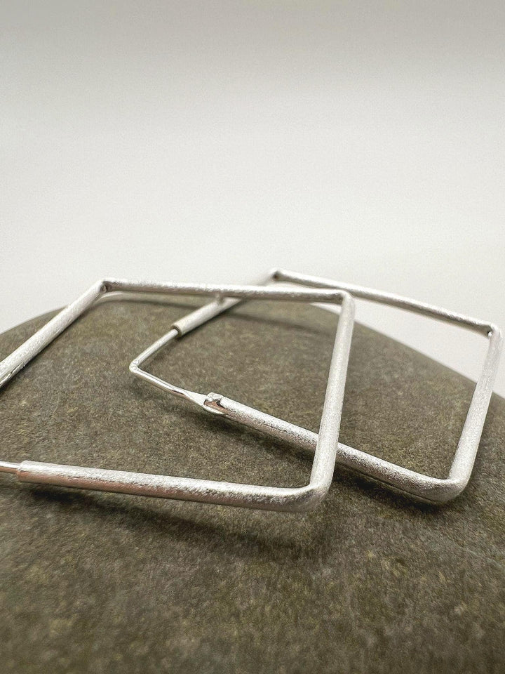 Square Hoop Earrings 925 Silver ‚Äö√Ñ¬¢ Matte Minimalist Hoops ‚Äö√Ñ¬¢ Modern Geometric Earrings ‚Äö√Ñ¬¢ Lightweight Statement Hoops ‚Äö√Ñ¬¢ Two Sizes Available