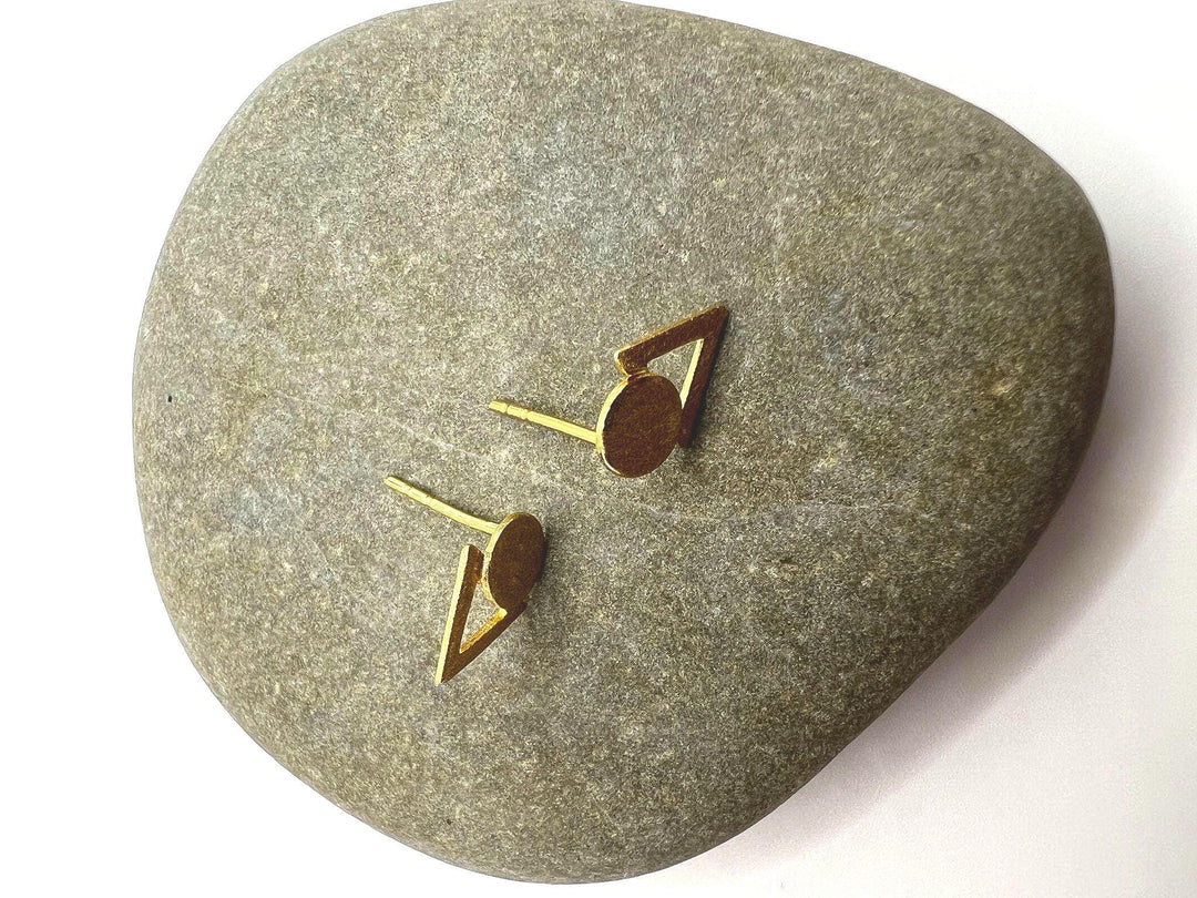 Matte Geometric Triangle Circle Stud Earrings — 18k Gold Plated