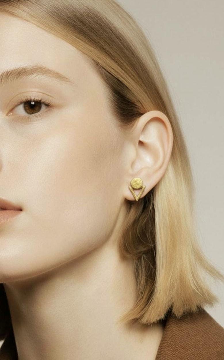 Matte Geometric Triangle Circle Stud Earrings — 18k Gold Plated
