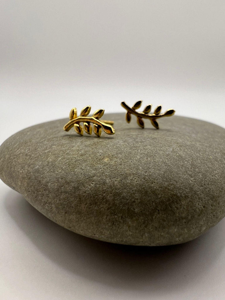 Matte Gold Branch Stud Earrings — 18k Gold Plated