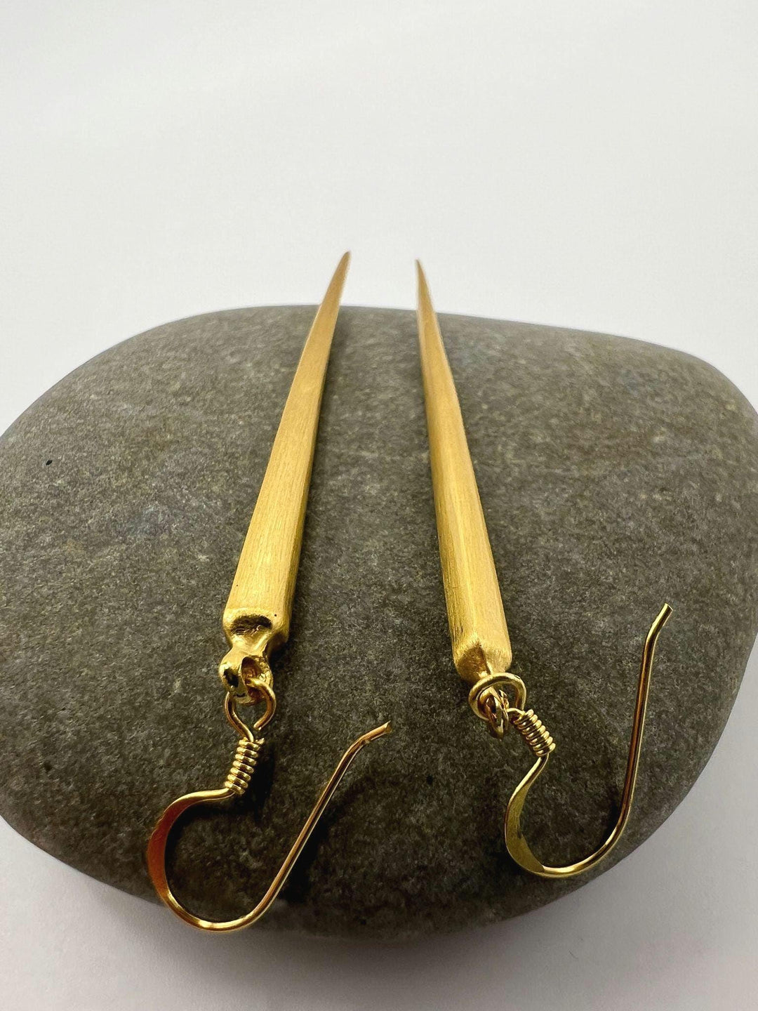 Matte Long Gold Stick Dangle Earrings — 18k Gold Plated