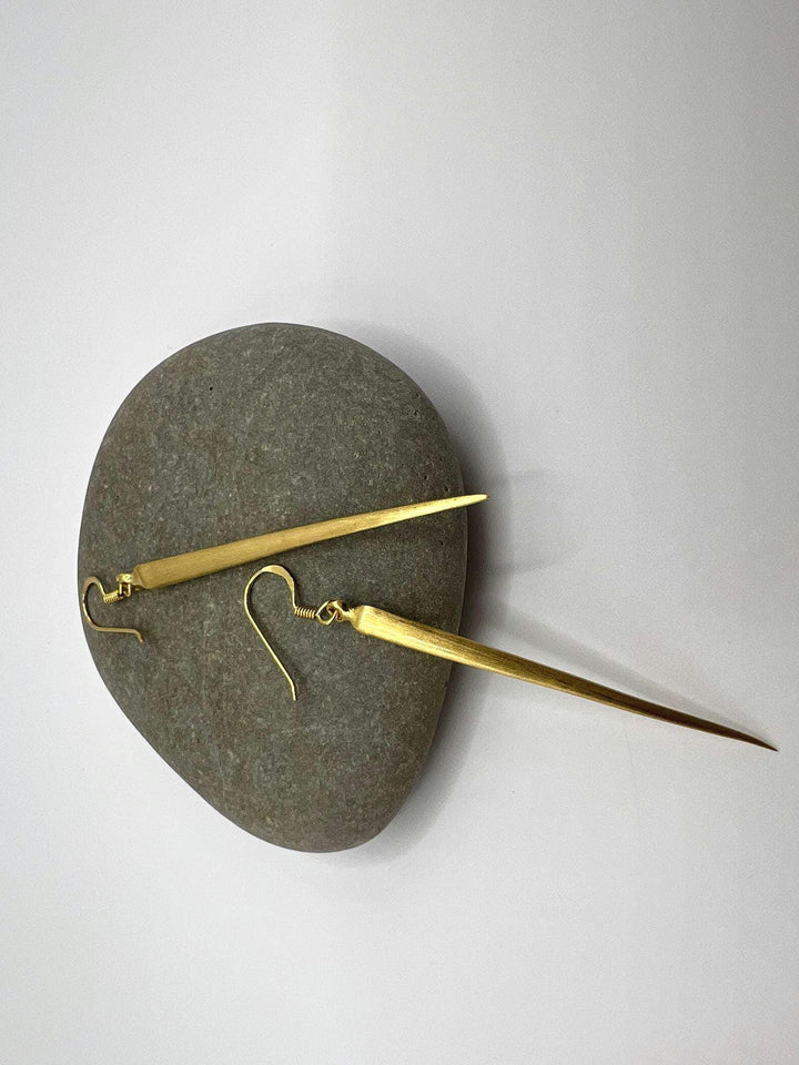 Matte Long Gold Stick Dangle Earrings — 18k Gold Plated