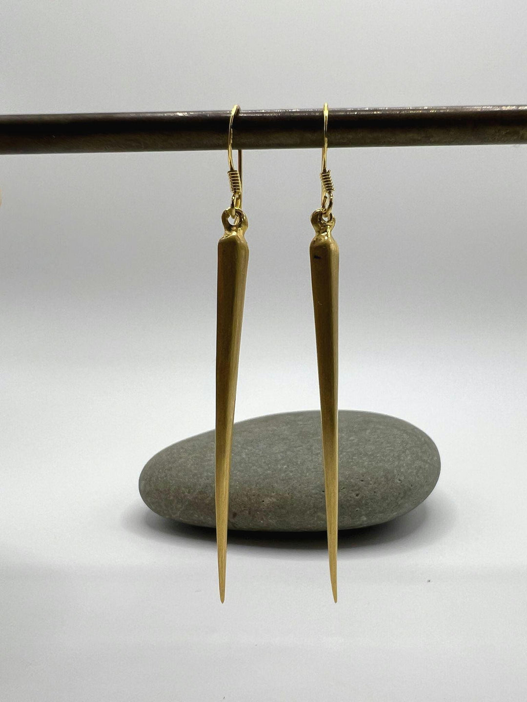 Matte Long Gold Stick Dangle Earrings — 18k Gold Plated