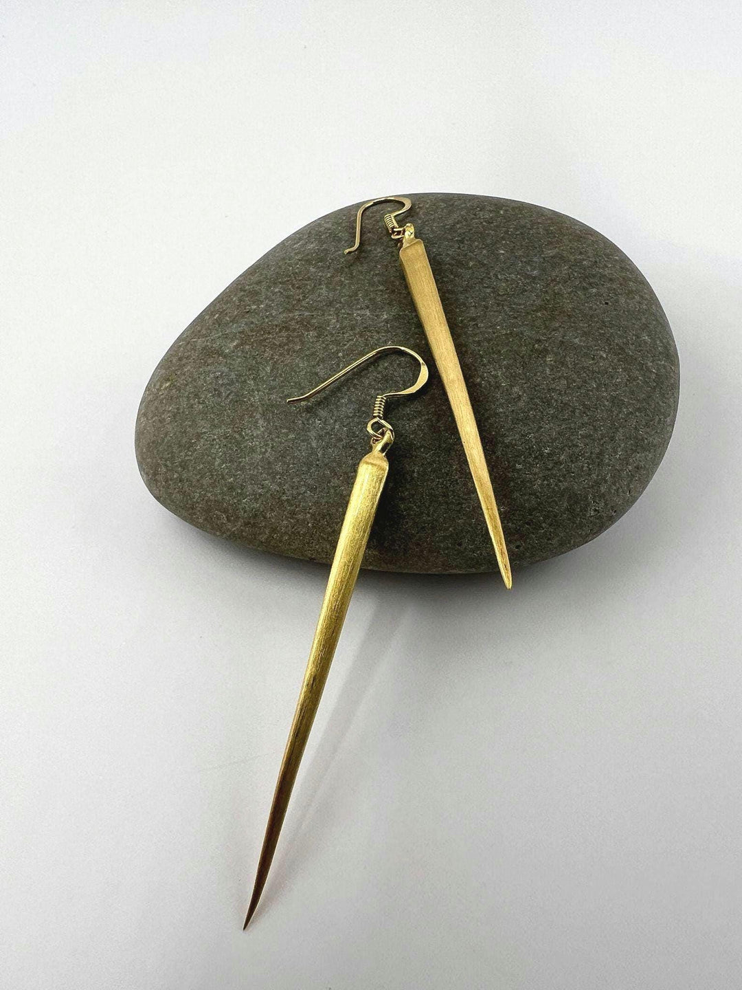 Matte Long Gold Stick Dangle Earrings — 18k Gold Plated