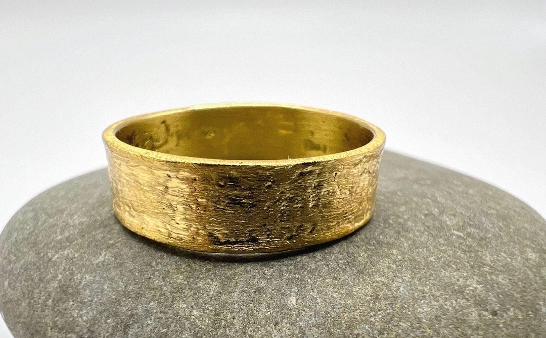 Wide Hammered 18k Gold Plated Unisex Statement Ring