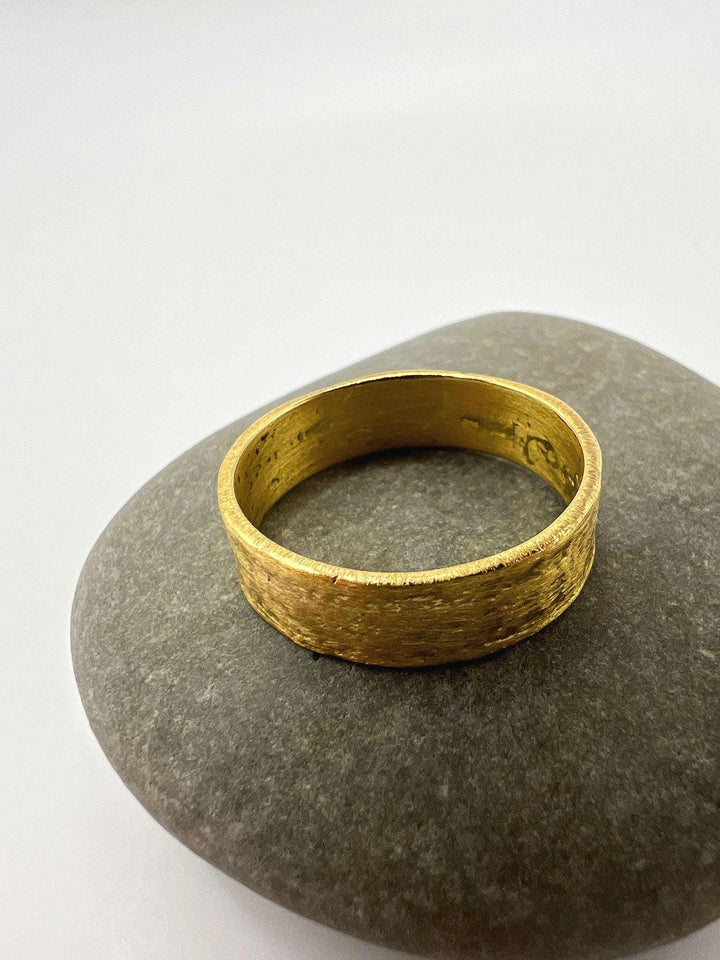 Wide Hammered 18k Gold Plated Unisex Statement Ring