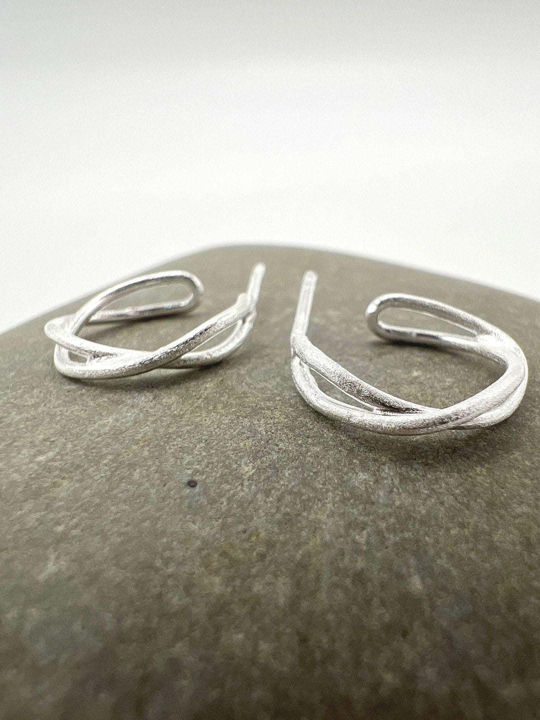 Matte Twisted Stud Earrings — 925 Silver