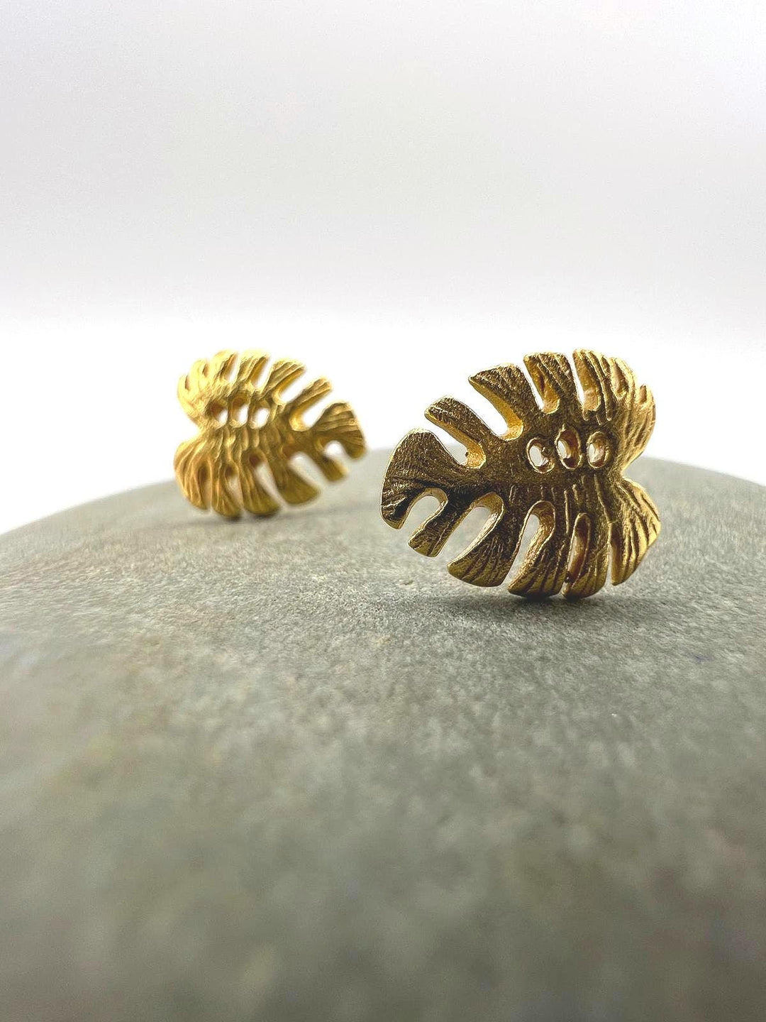 Matte Monstera Leaf Stud Earrings — 18k Gold Plated