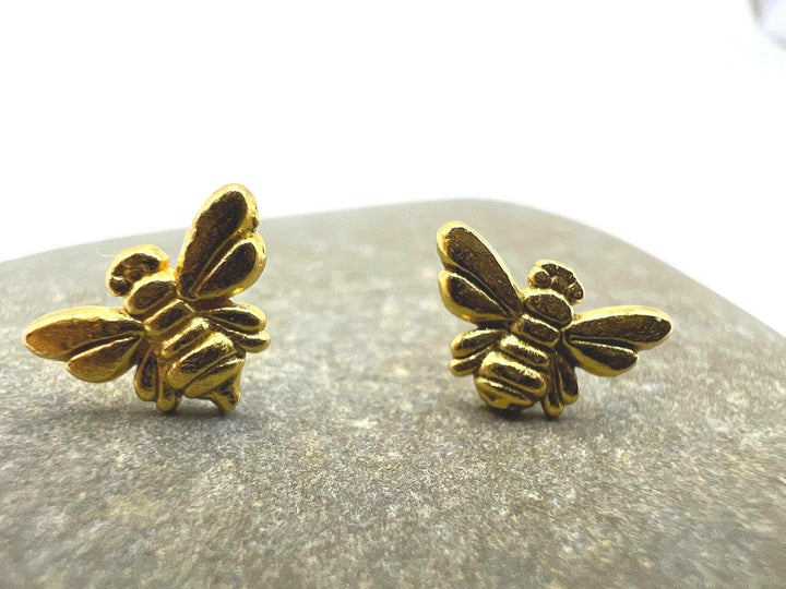 Mini Bee Stud Earrings — Matte 18k Gold Plated