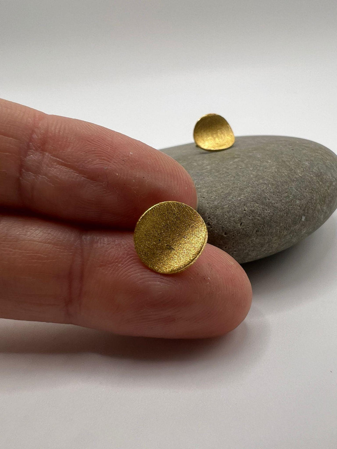 Matte Gold Curved Oval Stud Earrings — 18k Gold Plated