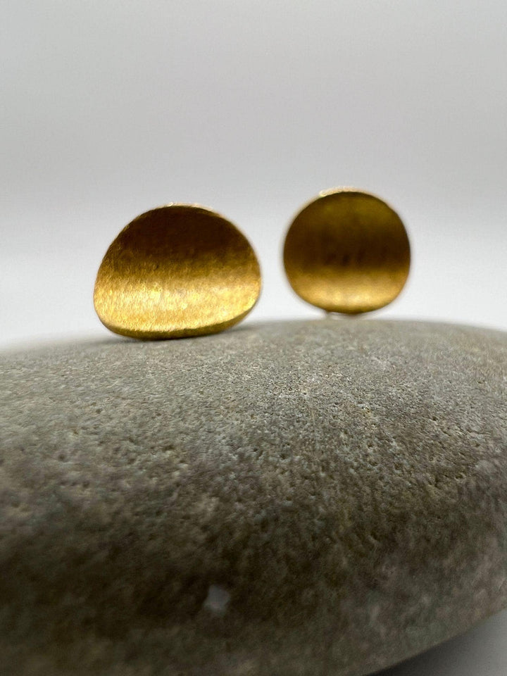 Matte Gold Curved Oval Stud Earrings — 18k Gold Plated
