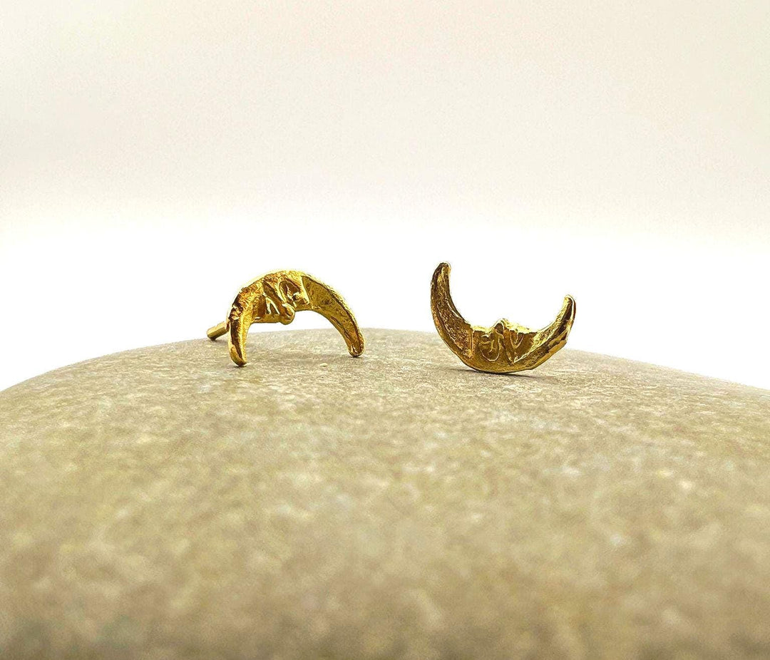Gold Crescent Stud Earrings — 18k Gold Plated