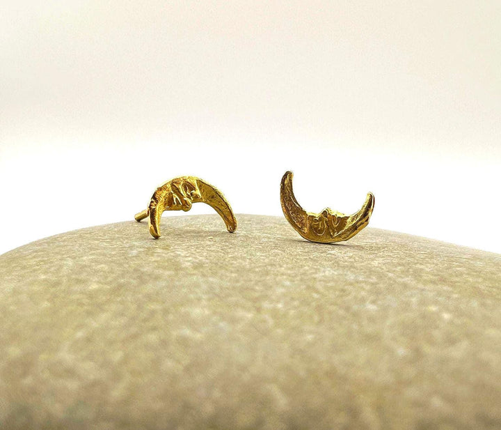 Gold Crescent Stud Earrings — 18k Gold Plated