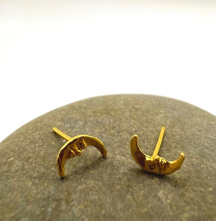 Gold Crescent Stud Earrings — 18k Gold Plated
