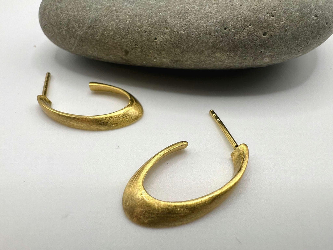 Matte Organic Oval Hoop Studs – 18K Gold Plated 925 Silver