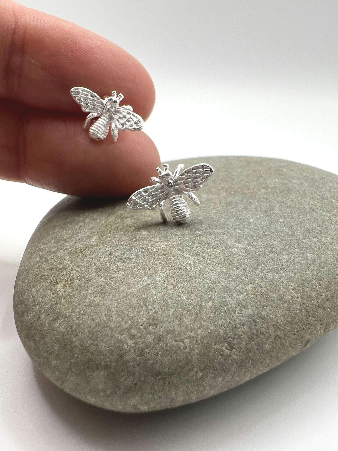 Bee Stud Earrings — Matte 925 Silver