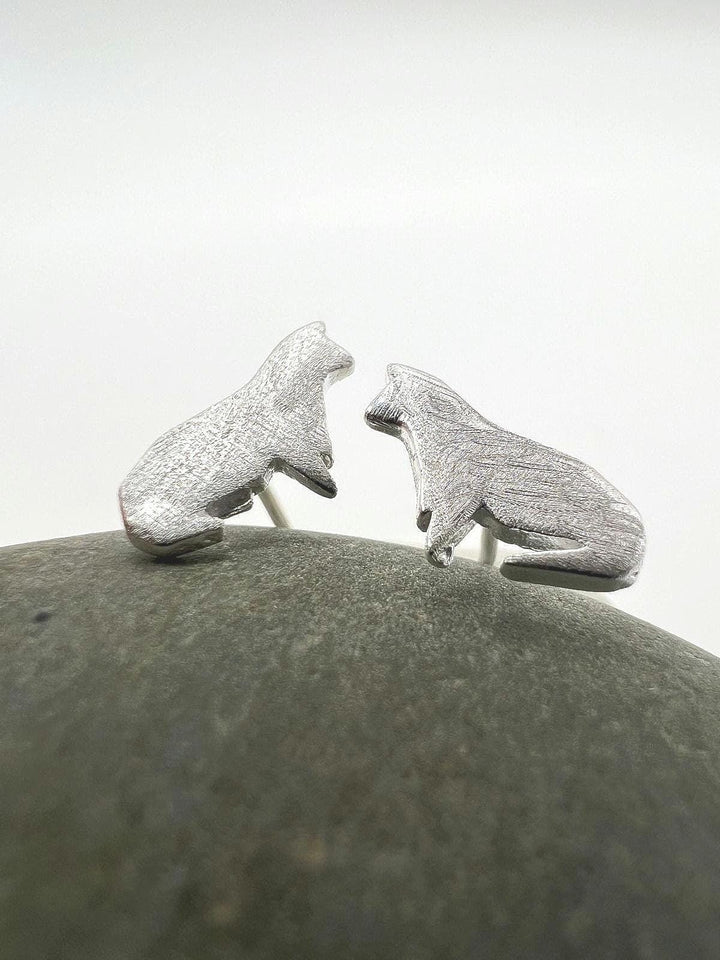 Matte Cat Stud Earrings — 925 Silver