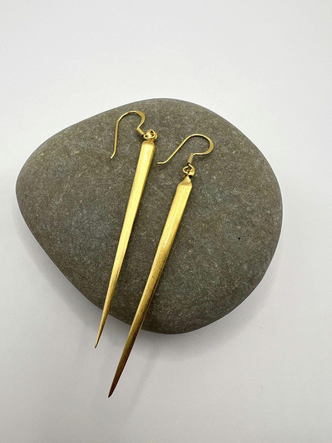 Matte Long Gold Stick Dangle Earrings — 18k Gold Plated